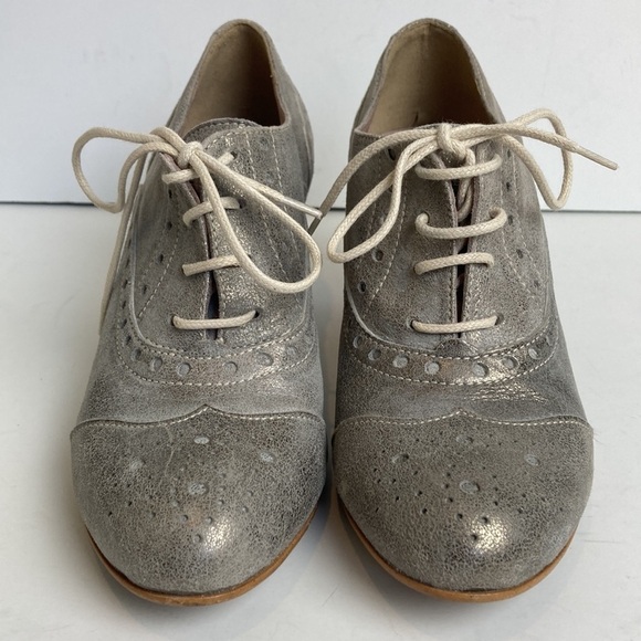 SUNDANCE Lucette Italian Leather Silver Oxford Lace-up Heels 38 Academia Preppy - Picture 7 of 14